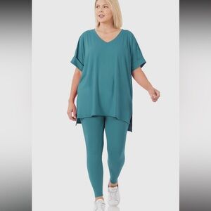 Women's Microfiber 2 Piece Lounge Set in Dusty Teal